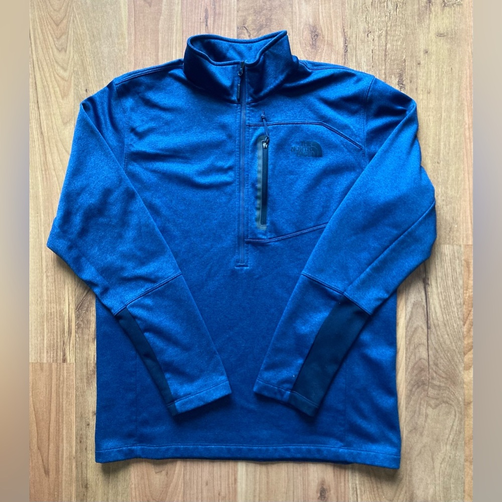 The North Face Mens Pullover Blue 1/4 Zip Fleece Lined Jacket L/G Large